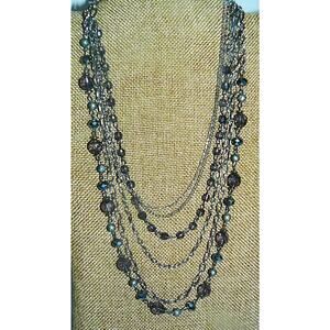 NY New York & Company Multi-Strand Silver-Tone Necklace Purple Iridescent Beads